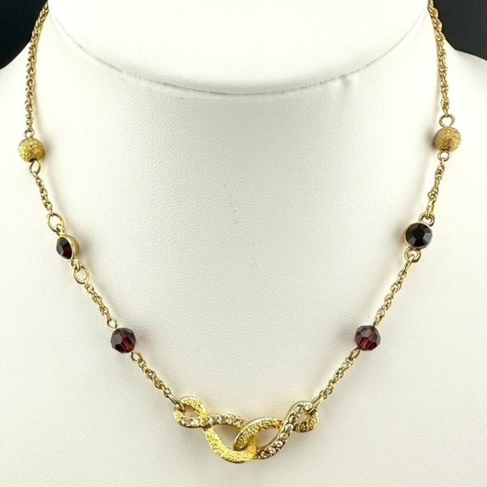 Elegant GIVENCHY Gold tone Infinity Crystal Bead Station Necklace